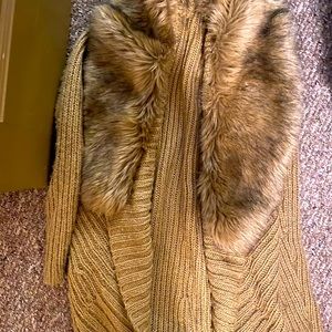 JLO fur tan collared sweater open cardigan